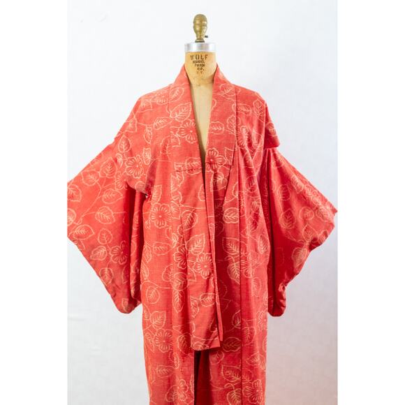 Vintage 60s Men’s Kimono Robe, Repair ISSUES, Orange Cream Wool Japan Retro, LG - Picture 3 of 13